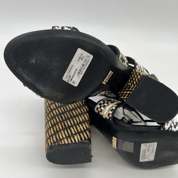 Schutz Woven Raffia Block Heel Lace-Up Strappy Sandals Black/White Sz 7 - Picture 12 of 16